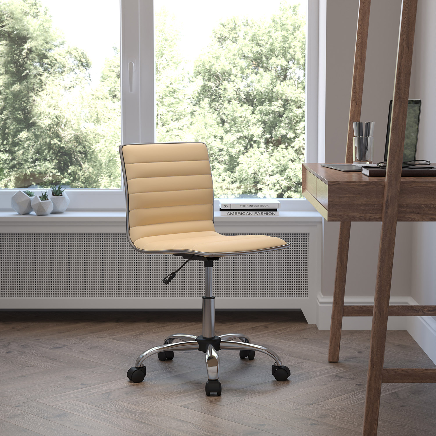 BLNK Alan Low-Back Designer Armless Ribbed Swivel Task Office Chair with Chrome Frame and Base