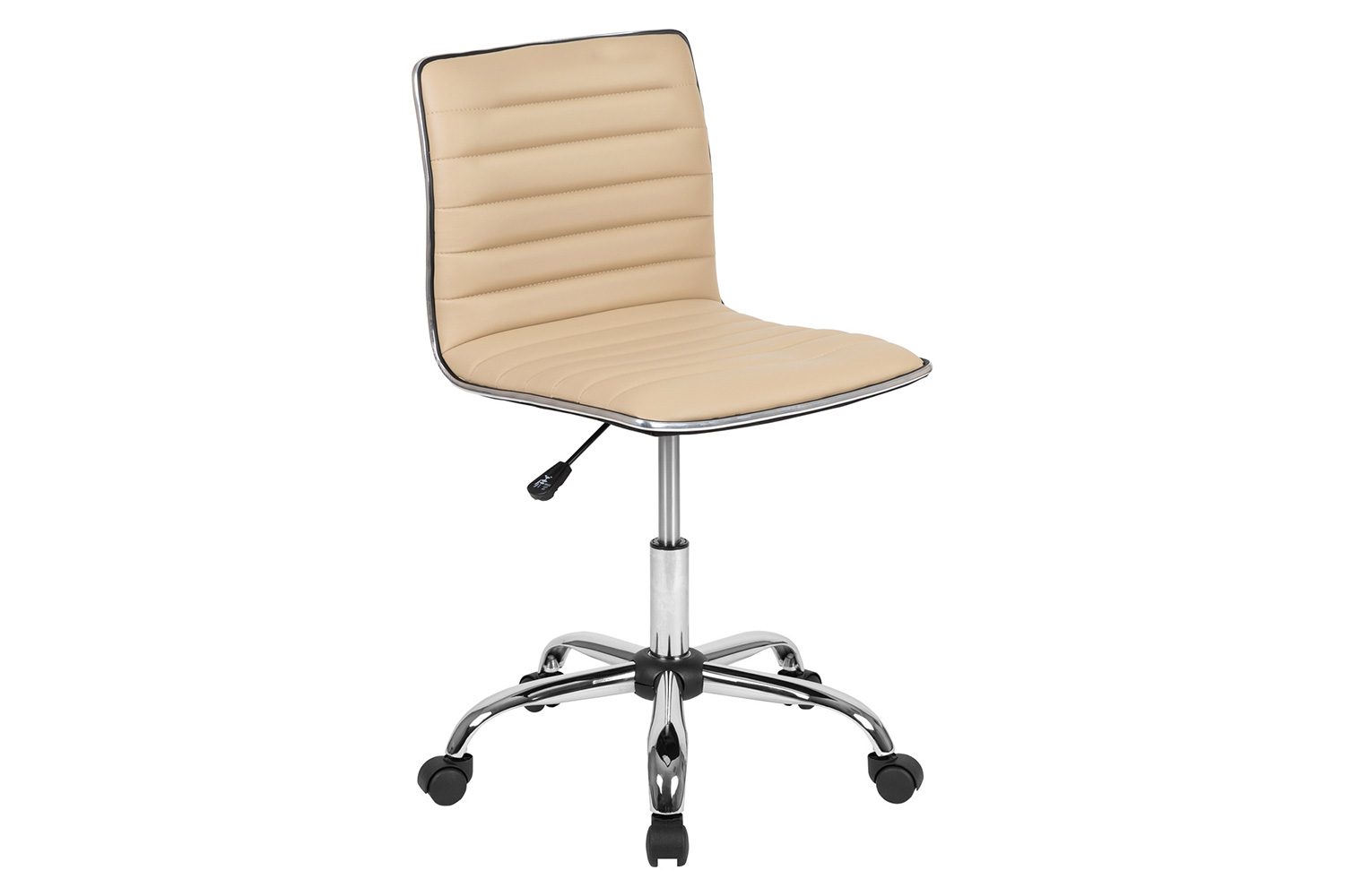 BLNK Alan Low-Back Designer Armless Ribbed Swivel Task Office Chair with Chrome Frame and Base - Tan