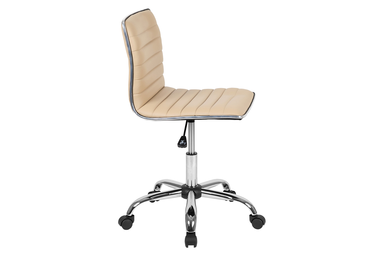 BLNK Alan Low-Back Designer Armless Ribbed Swivel Task Office Chair with Chrome Frame and Base - Tan