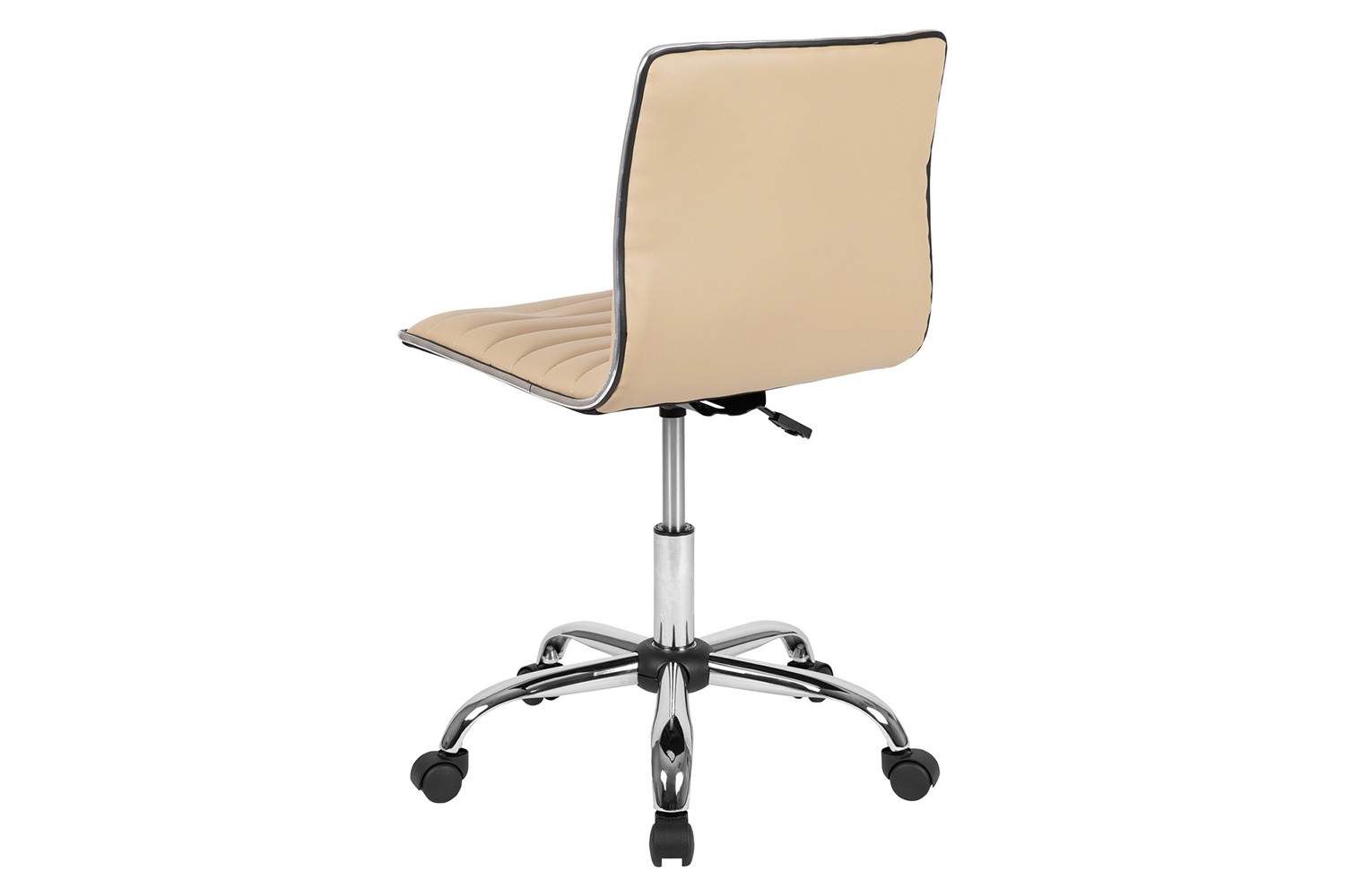 BLNK Alan Low-Back Designer Armless Ribbed Swivel Task Office Chair with Chrome Frame and Base - Tan