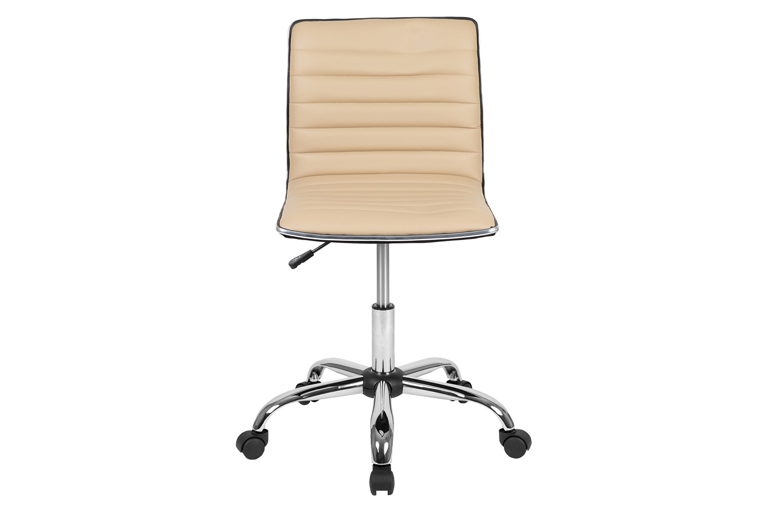 BLNK Alan Low-Back Designer Armless Ribbed Swivel Task Office Chair with Chrome Frame and Base - Tan