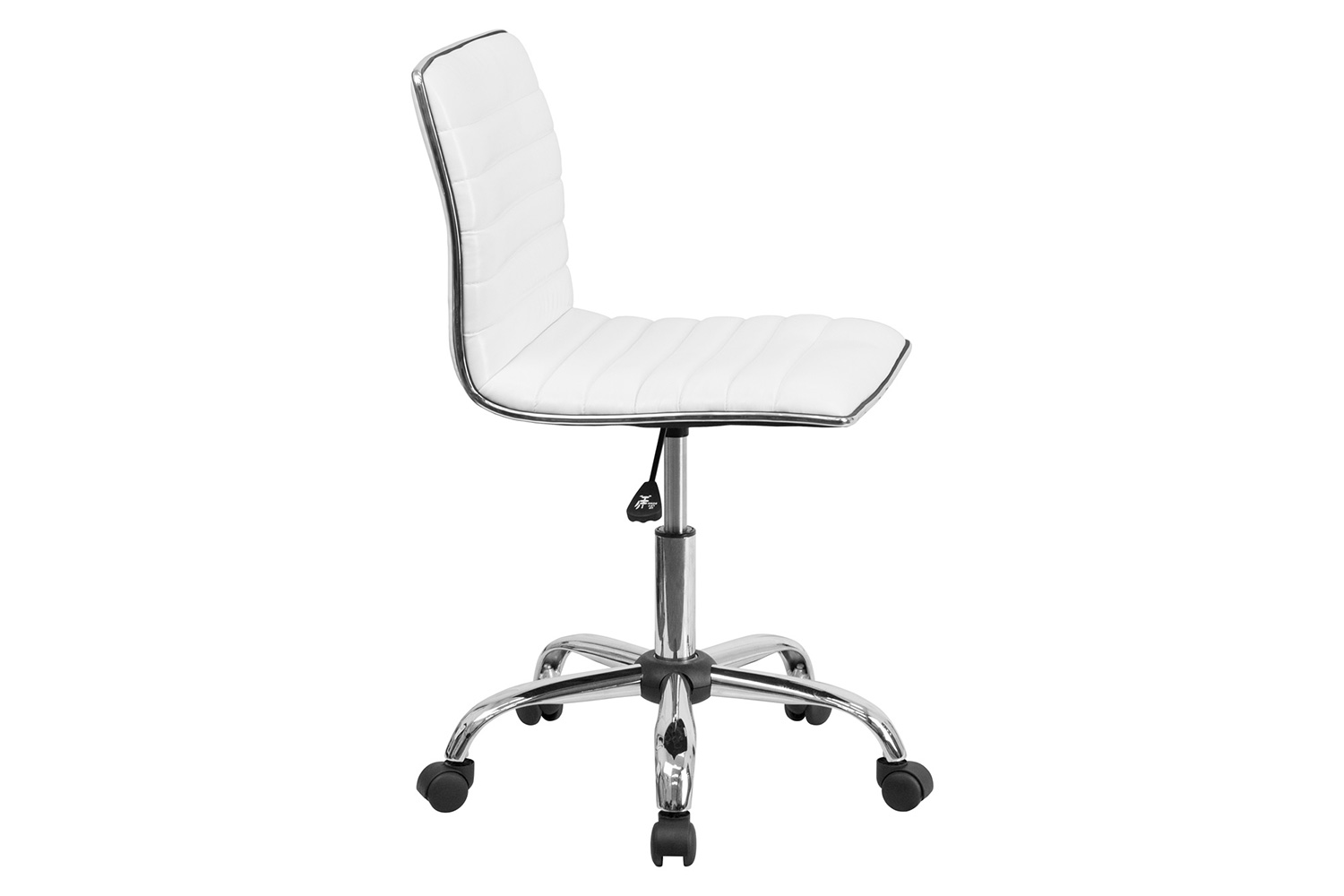 BLNK Alan Low-Back Designer Armless Ribbed Swivel Task Office Chair with Chrome Frame and Base - White