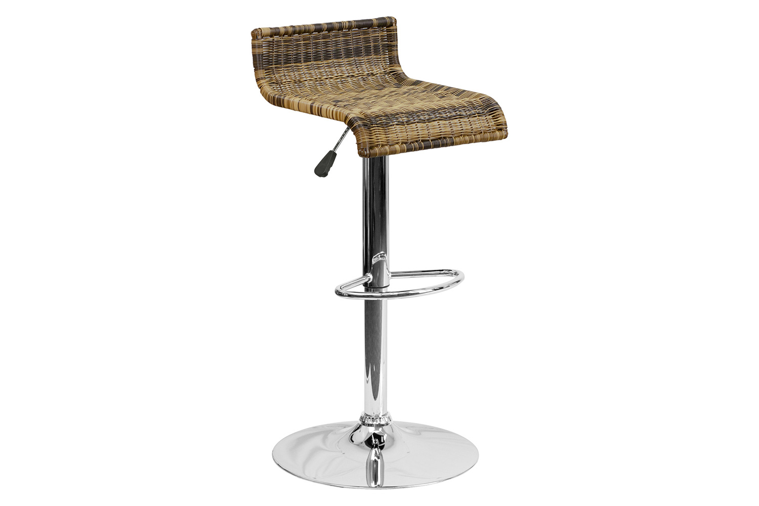 BLNK - Heyward Wicker Adjustable Height Bar Stool with Waterfall Seat and Chrome Base