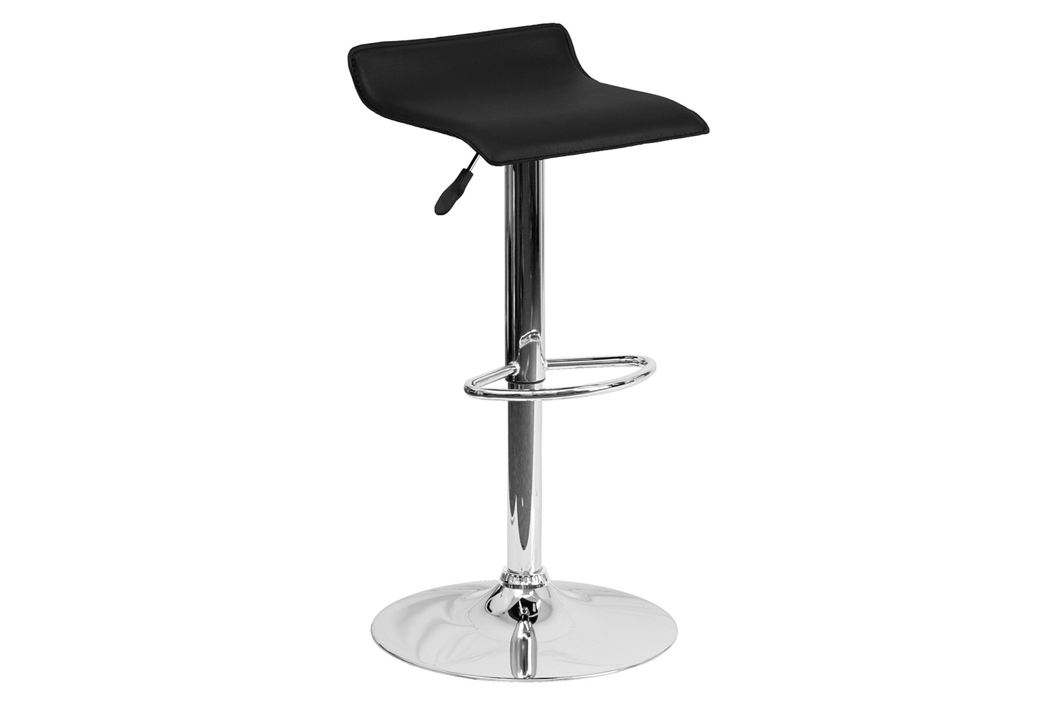 BLNK Dax Vinyl Adjustable Height Bar Stool with Solid Wave Seat and Chrome Base - Black