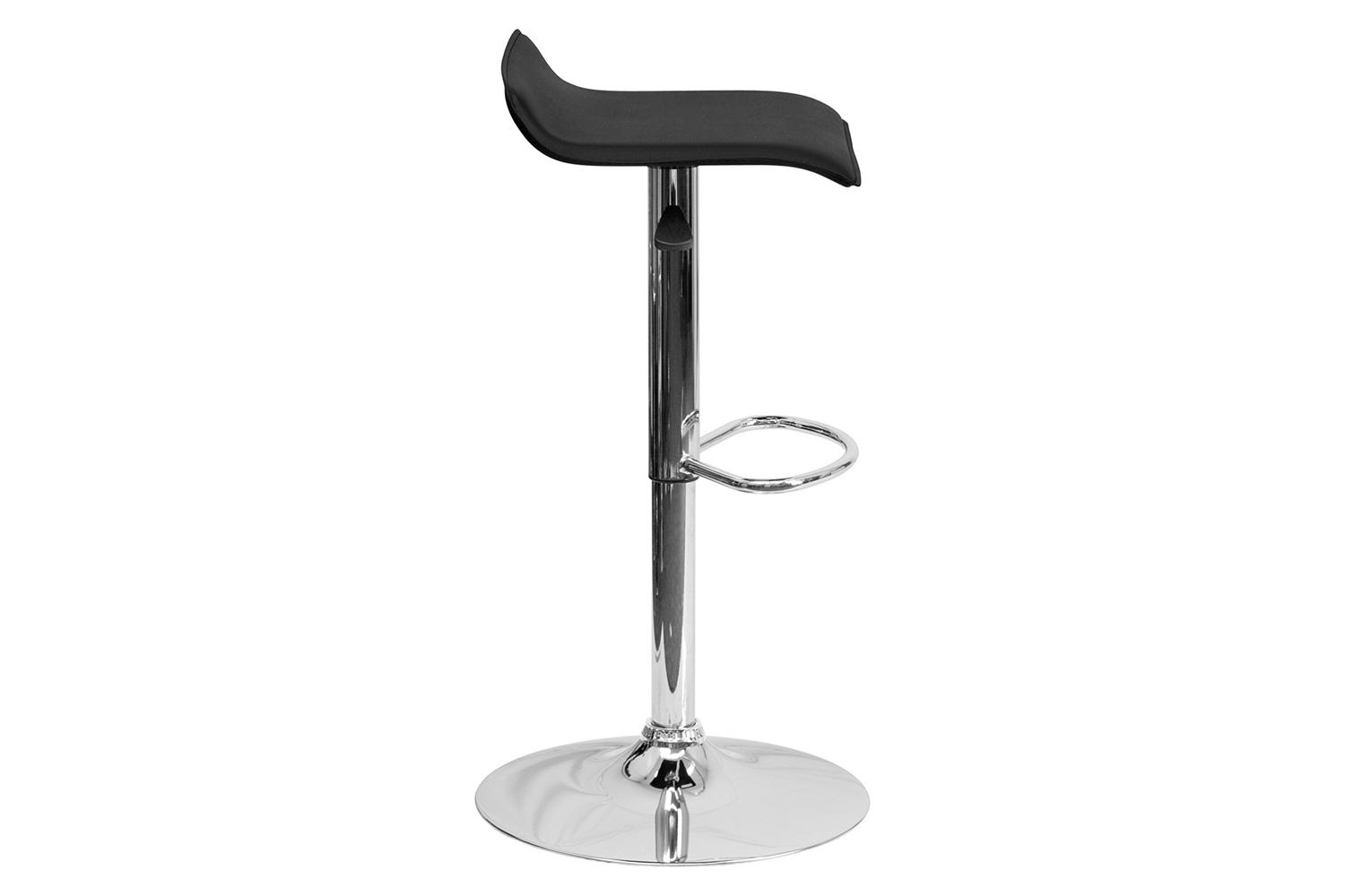 BLNK Dax Vinyl Adjustable Height Bar Stool with Solid Wave Seat and Chrome Base - Black