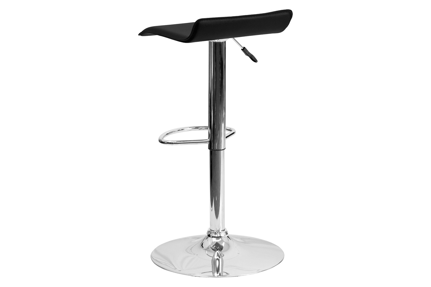 BLNK Dax Vinyl Adjustable Height Bar Stool with Solid Wave Seat and Chrome Base - Black