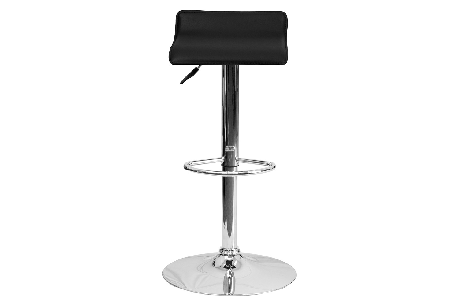 BLNK Dax Vinyl Adjustable Height Bar Stool with Solid Wave Seat and Chrome Base - Black