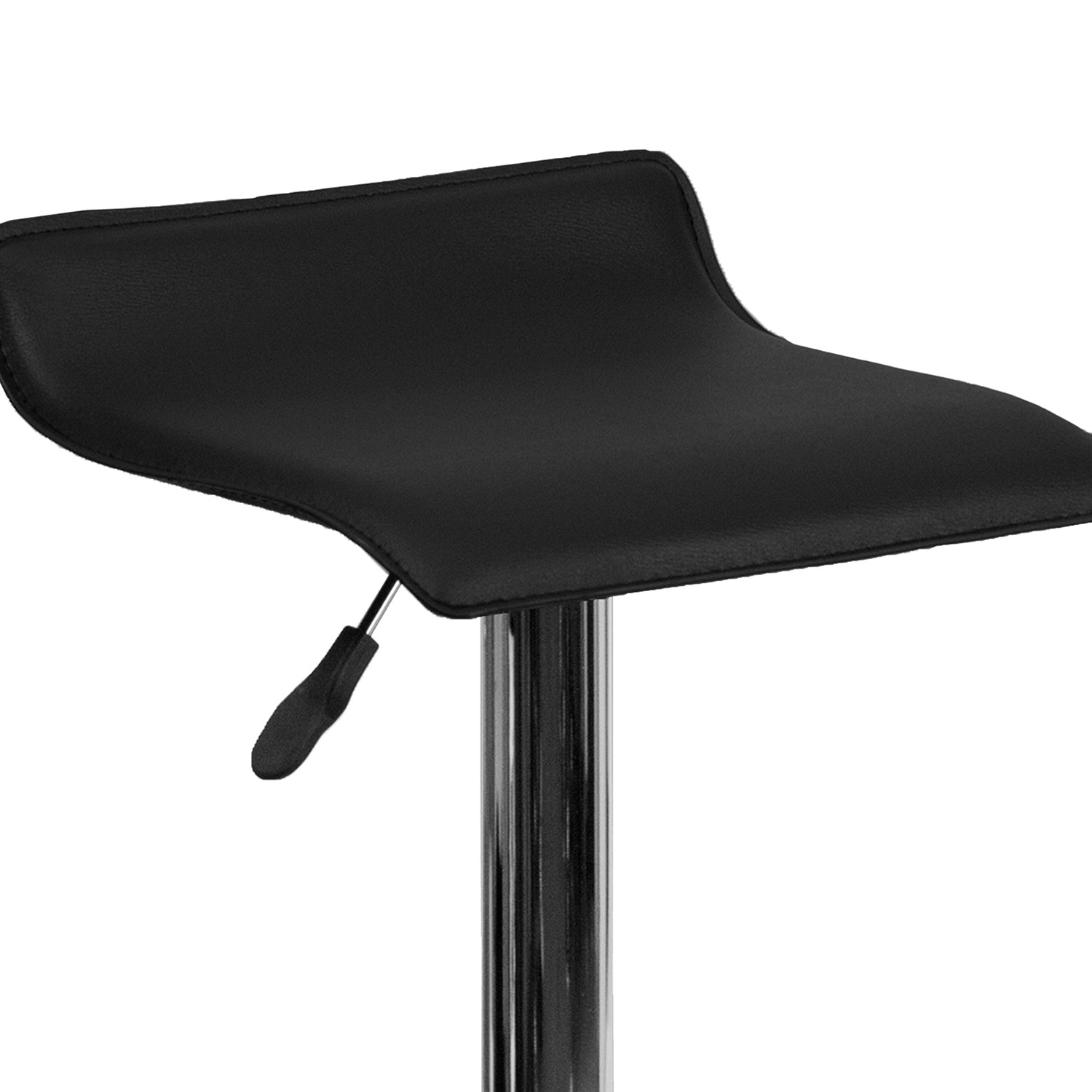 BLNK Dax Vinyl Adjustable Height Bar Stool with Solid Wave Seat and Chrome Base - Black