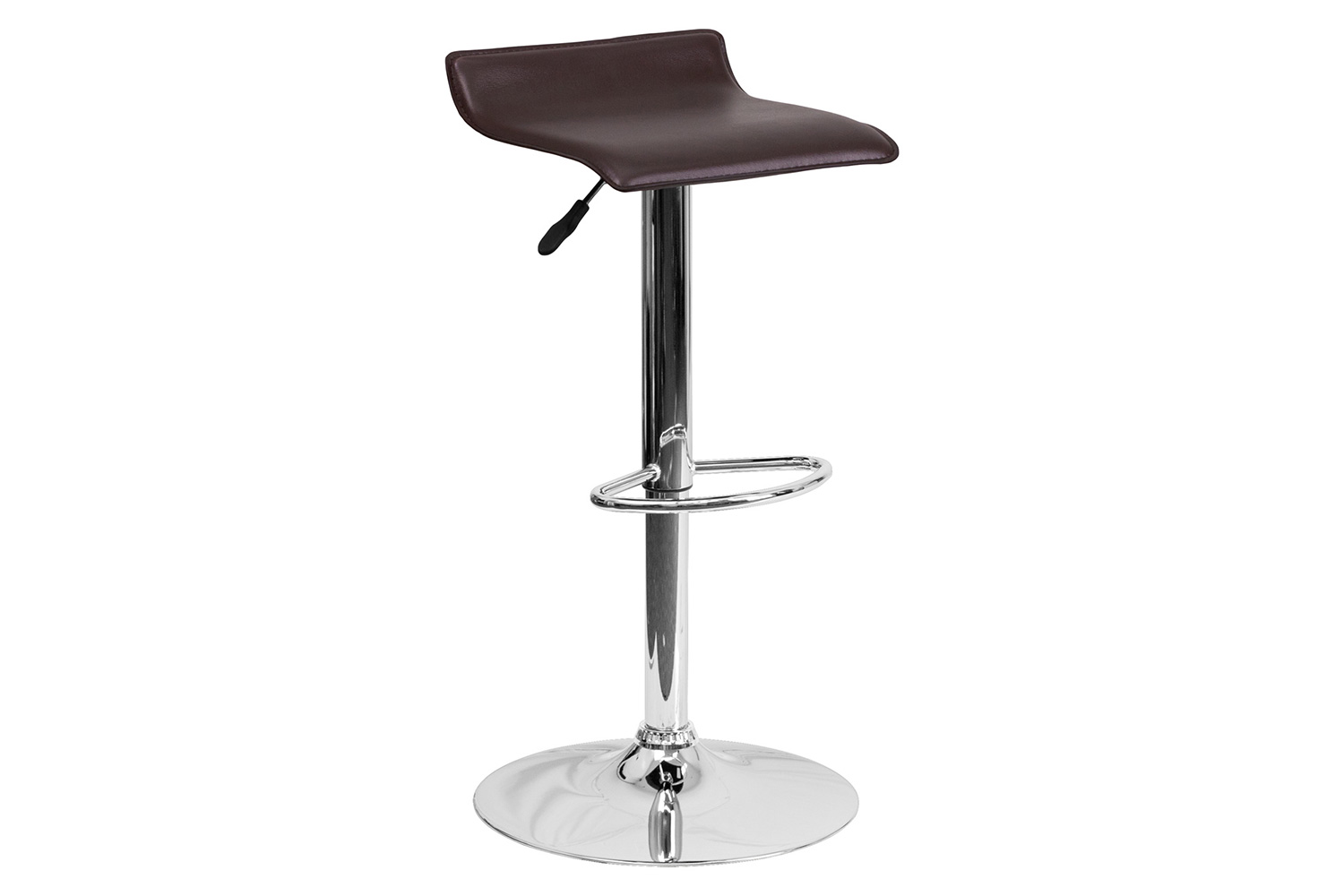 BLNK Dax Vinyl Adjustable Height Bar Stool with Solid Wave Seat and Chrome Base - Brown