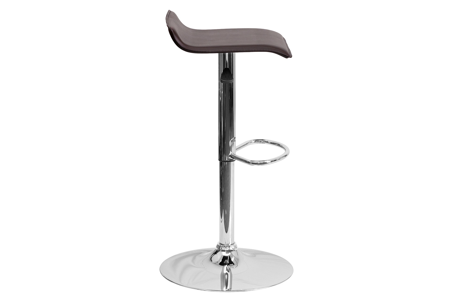 BLNK Dax Vinyl Adjustable Height Bar Stool with Solid Wave Seat and Chrome Base - Brown