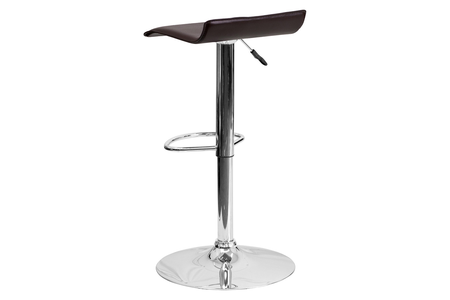 BLNK Dax Vinyl Adjustable Height Bar Stool with Solid Wave Seat and Chrome Base - Brown