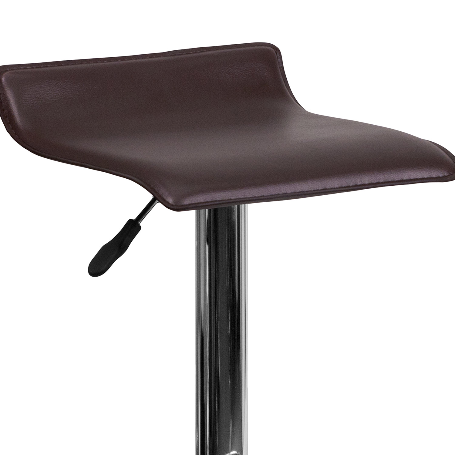 BLNK Dax Vinyl Adjustable Height Bar Stool with Solid Wave Seat and Chrome Base - Brown