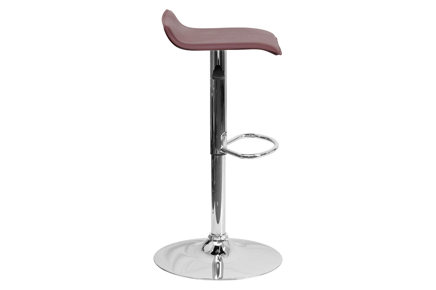 BLNK Dax Vinyl Adjustable Height Bar Stool with Solid Wave Seat and Chrome Base - Burgundy