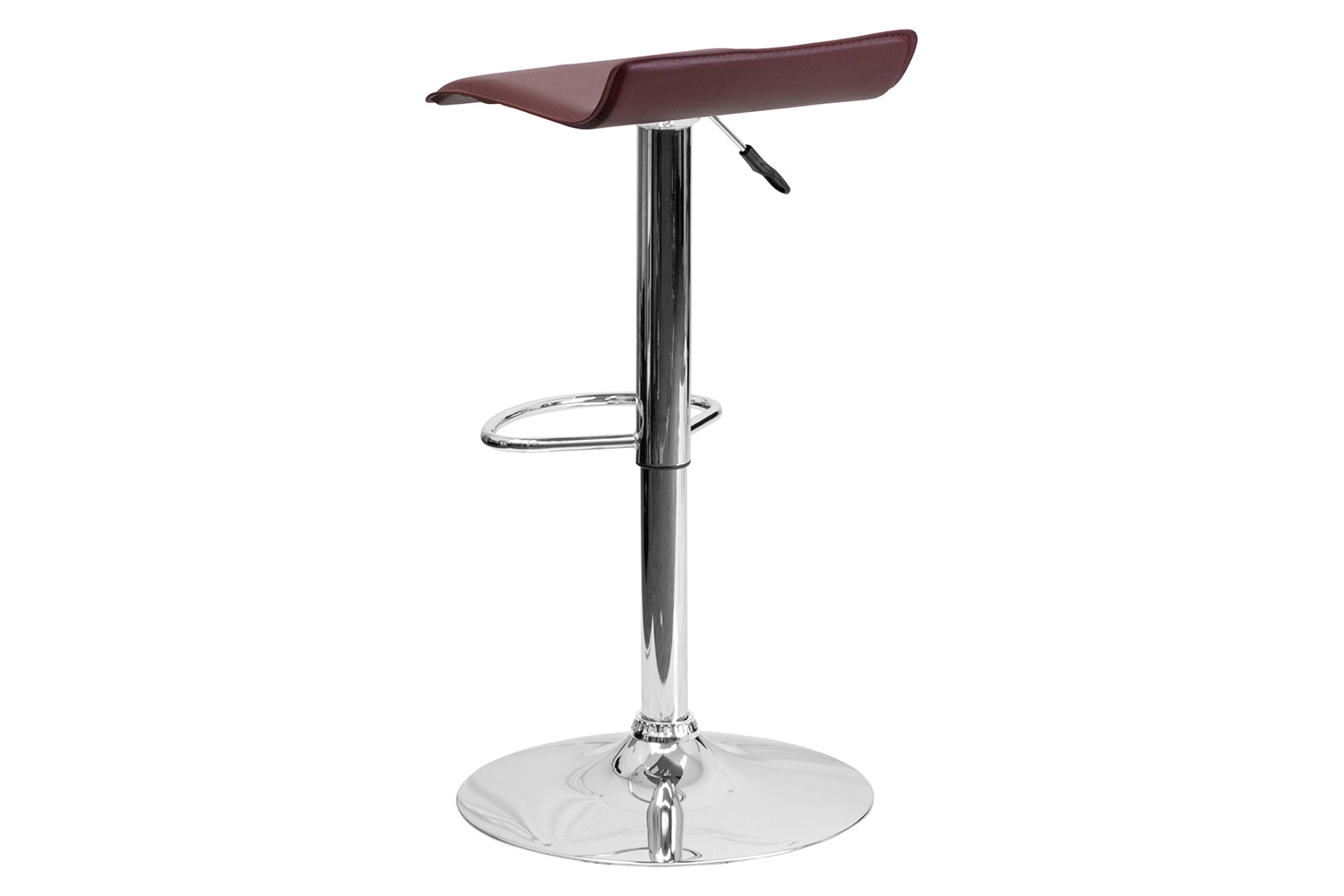 BLNK Dax Vinyl Adjustable Height Bar Stool with Solid Wave Seat and Chrome Base - Burgundy