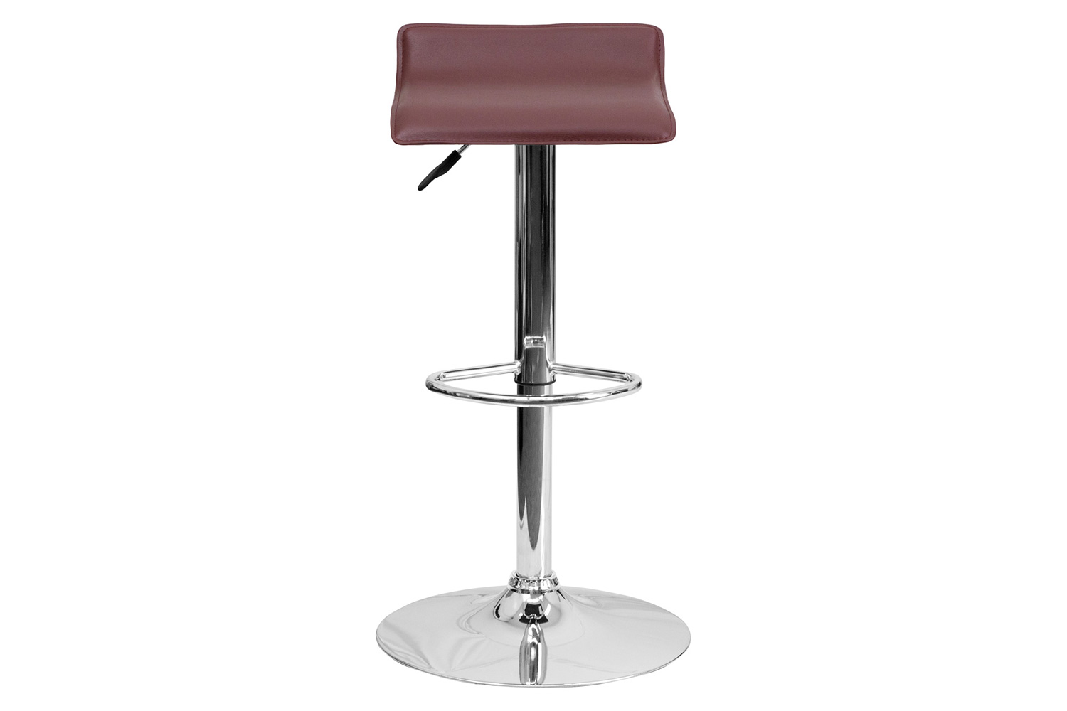 BLNK Dax Vinyl Adjustable Height Bar Stool with Solid Wave Seat and Chrome Base - Burgundy