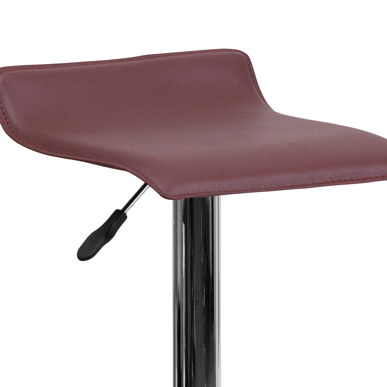 BLNK Dax Vinyl Adjustable Height Bar Stool with Solid Wave Seat and Chrome Base - Burgundy