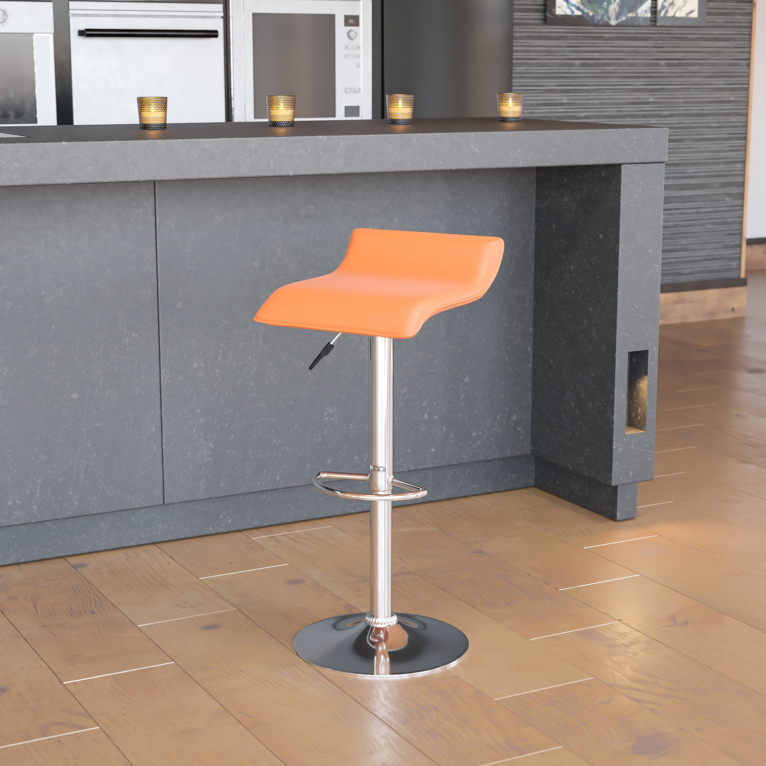 BLNK Dax Vinyl Adjustable Height Bar Stool with Solid Wave Seat and Chrome Base