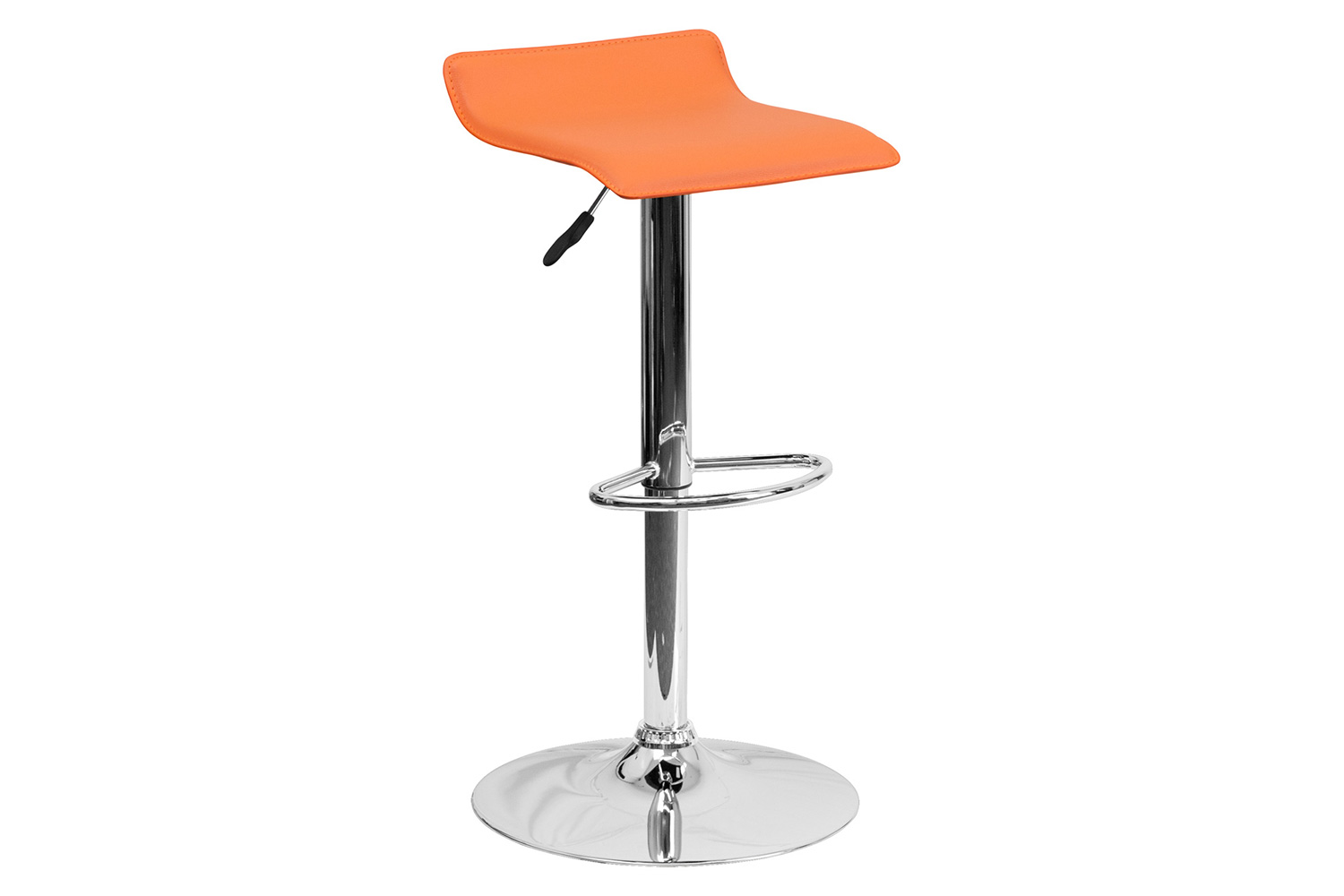 BLNK Dax Vinyl Adjustable Height Bar Stool with Solid Wave Seat and Chrome Base - Orange