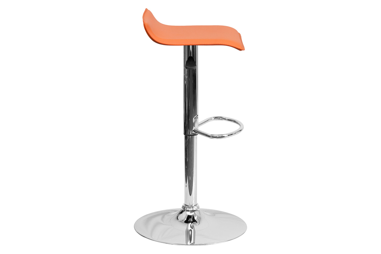 BLNK Dax Vinyl Adjustable Height Bar Stool with Solid Wave Seat and Chrome Base - Orange