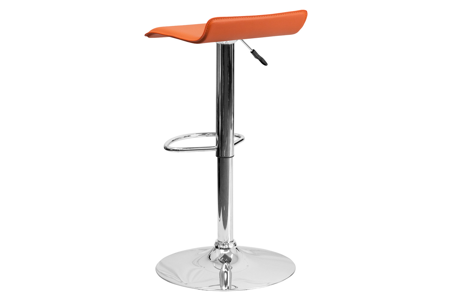 BLNK Dax Vinyl Adjustable Height Bar Stool with Solid Wave Seat and Chrome Base - Orange