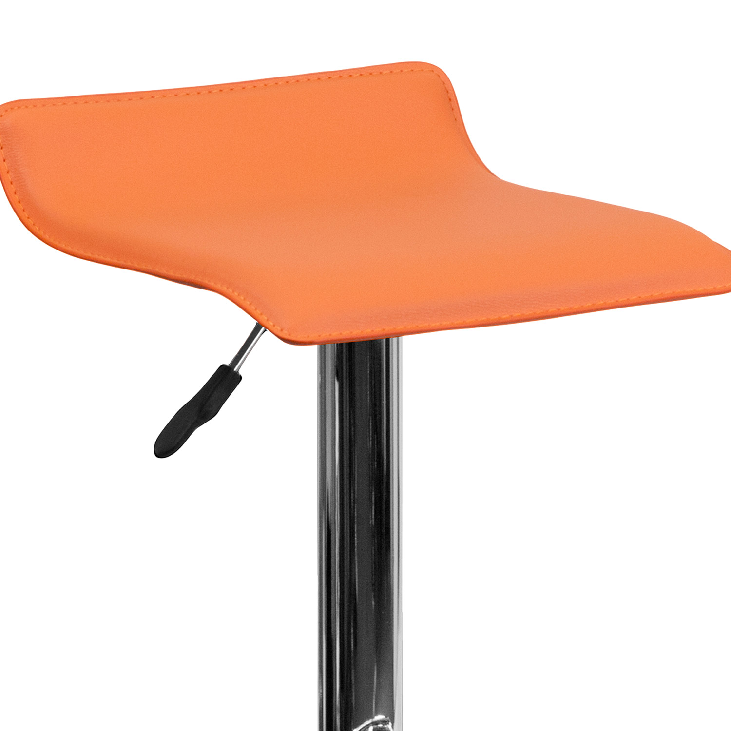 BLNK Dax Vinyl Adjustable Height Bar Stool with Solid Wave Seat and Chrome Base - Orange