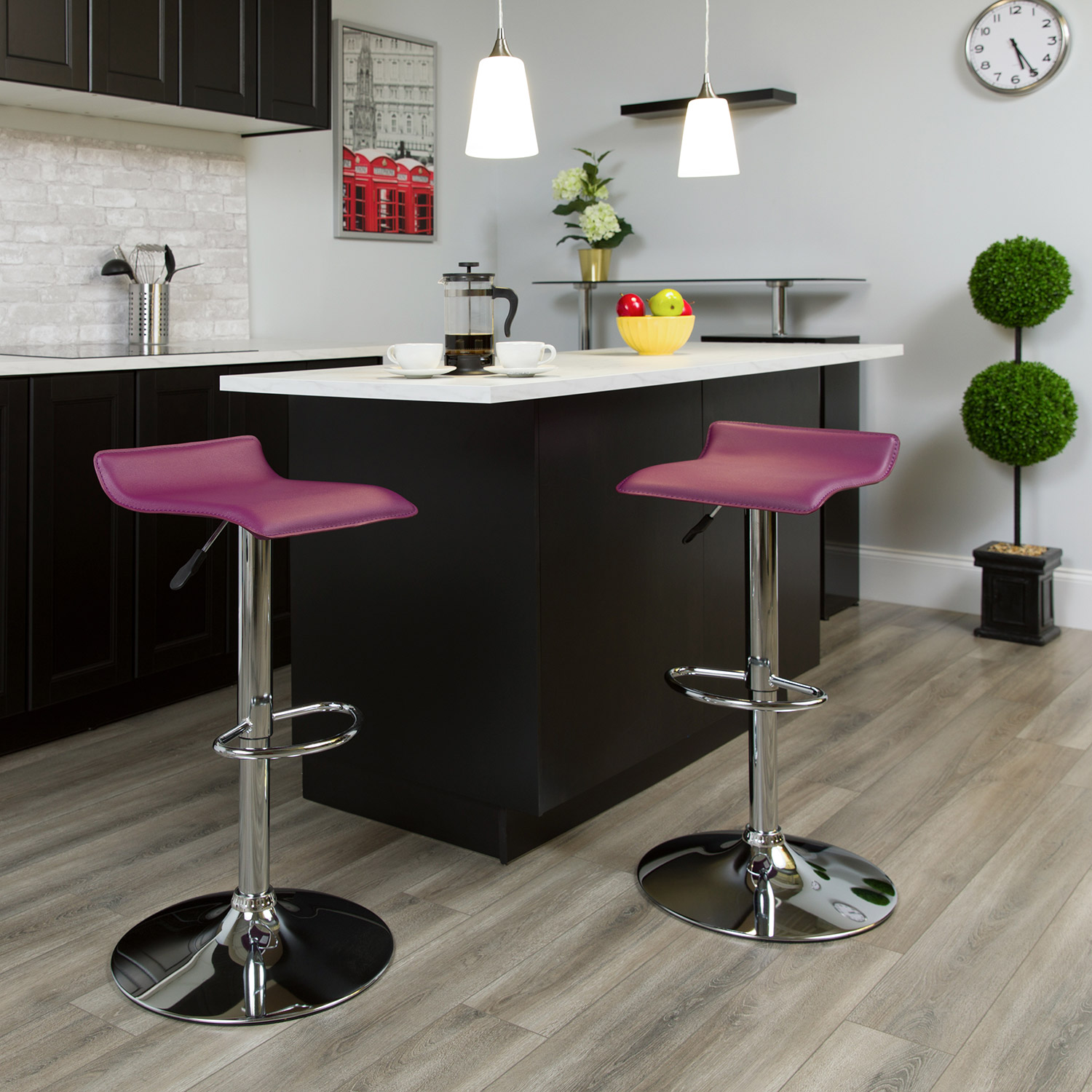 BLNK Dax Vinyl Adjustable Height Bar Stool with Solid Wave Seat and Chrome Base