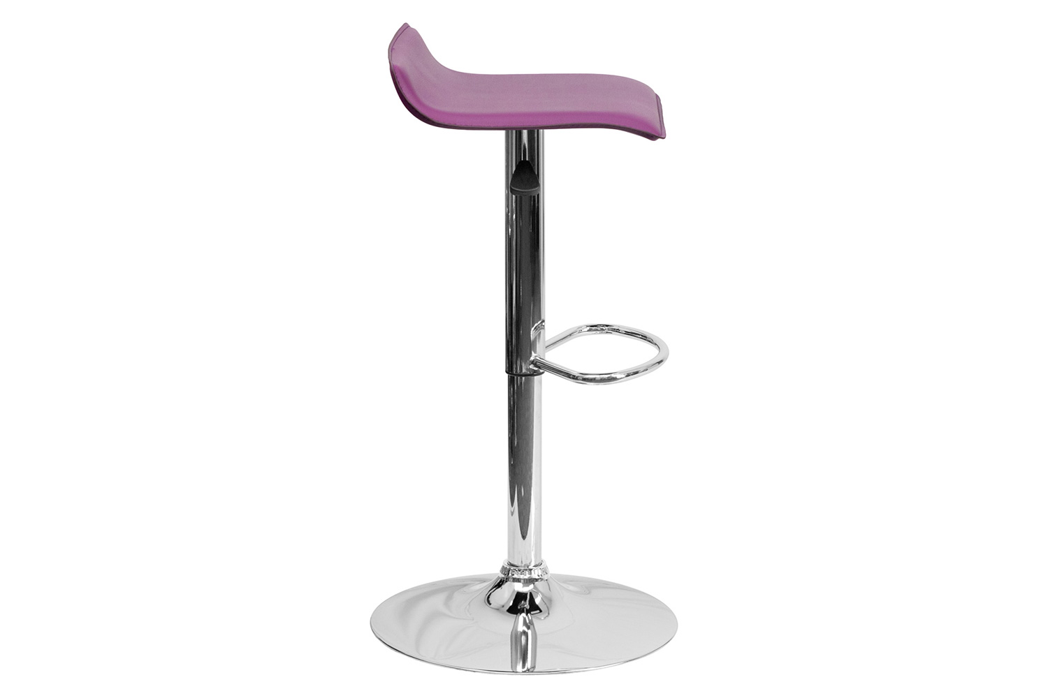 BLNK Dax Vinyl Adjustable Height Bar Stool with Solid Wave Seat and Chrome Base - Purple