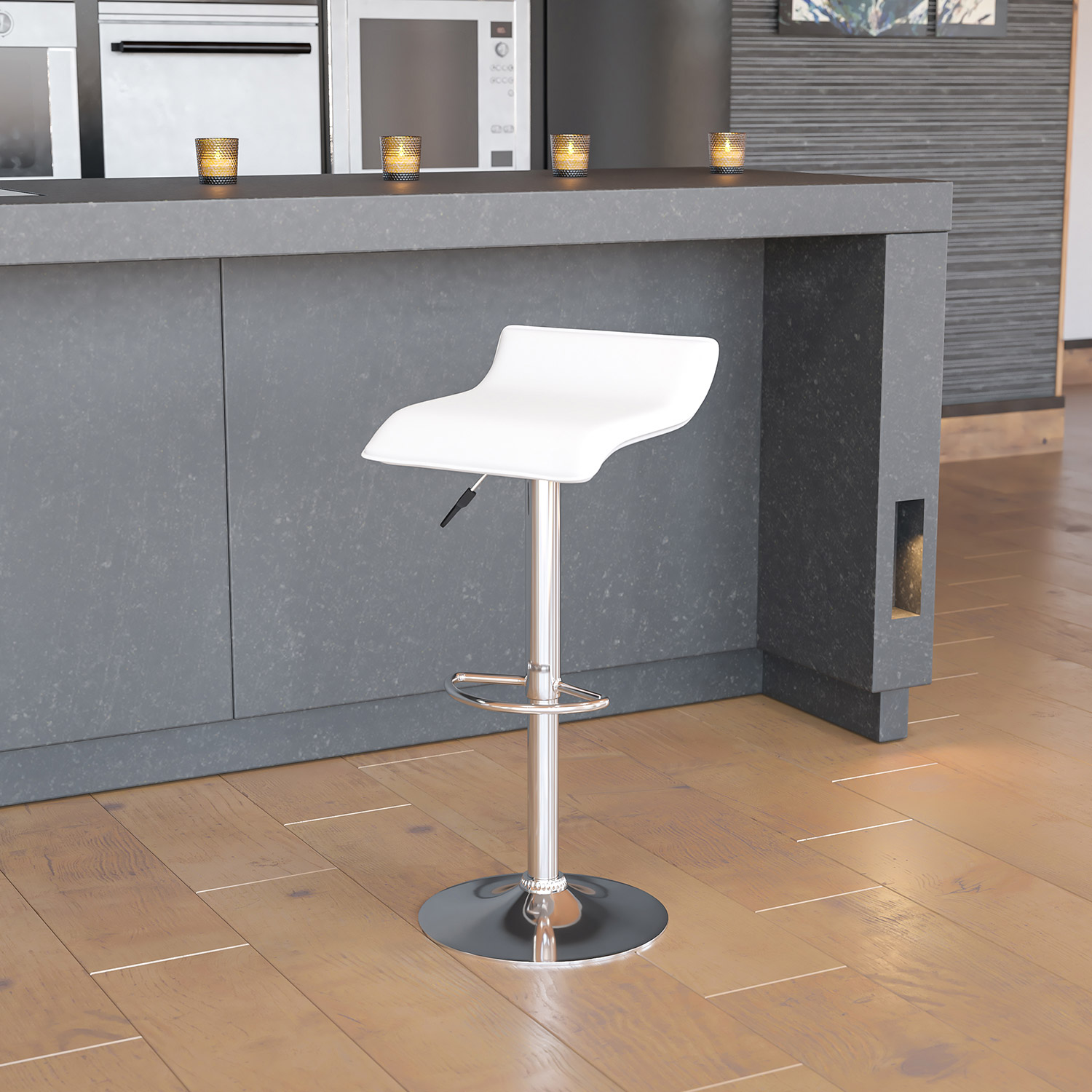 BLNK Dax Vinyl Adjustable Height Bar Stool with Solid Wave Seat and Chrome Base