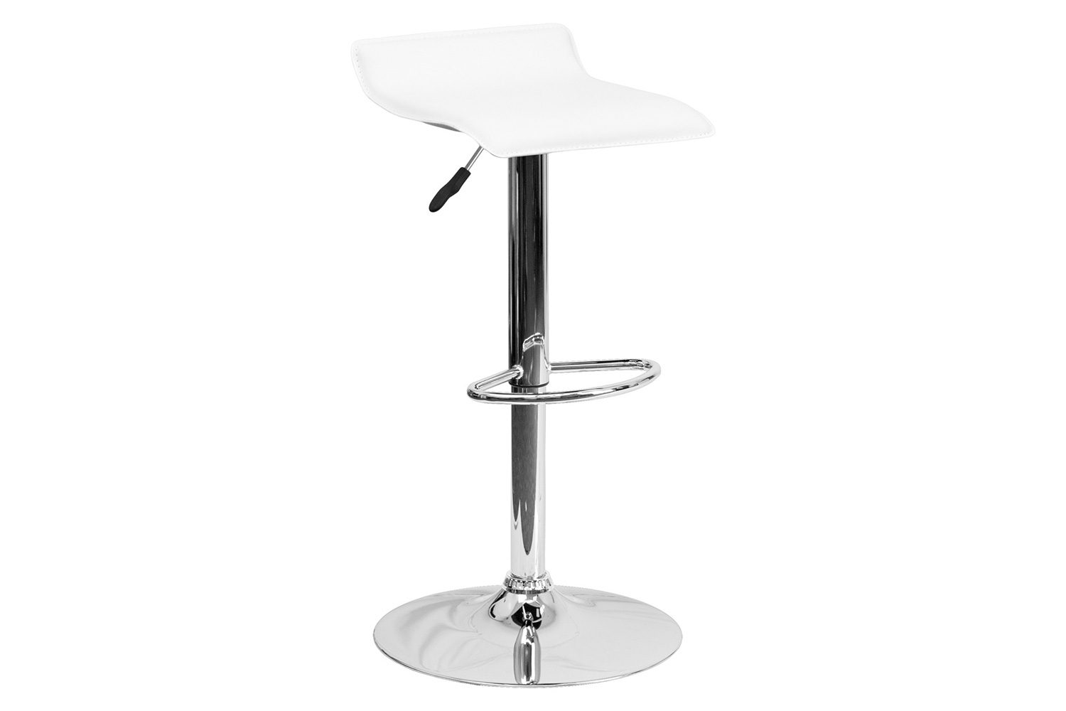 BLNK Dax Vinyl Adjustable Height Bar Stool with Solid Wave Seat and Chrome Base - White