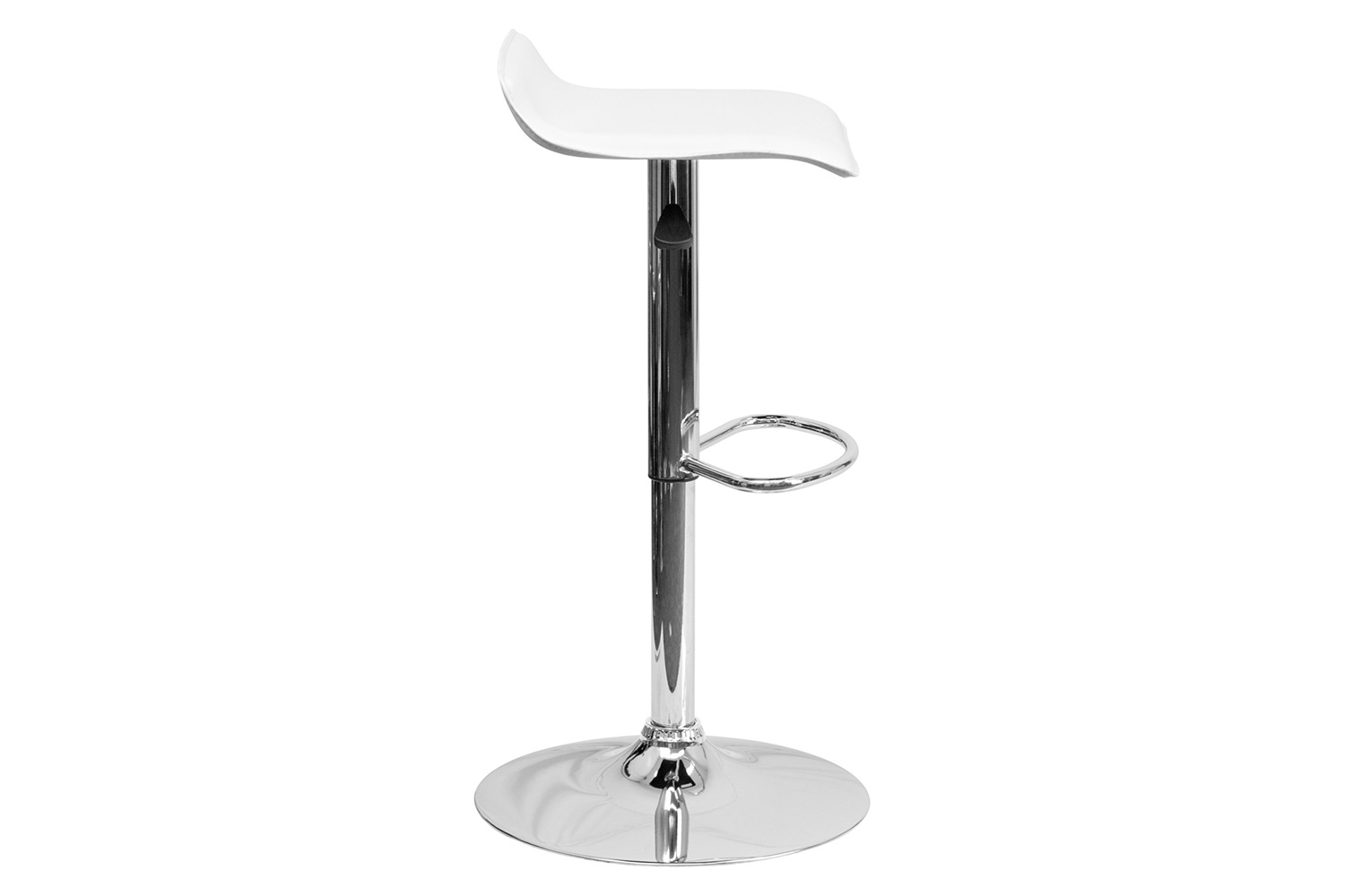 BLNK Dax Vinyl Adjustable Height Bar Stool with Solid Wave Seat and Chrome Base - White