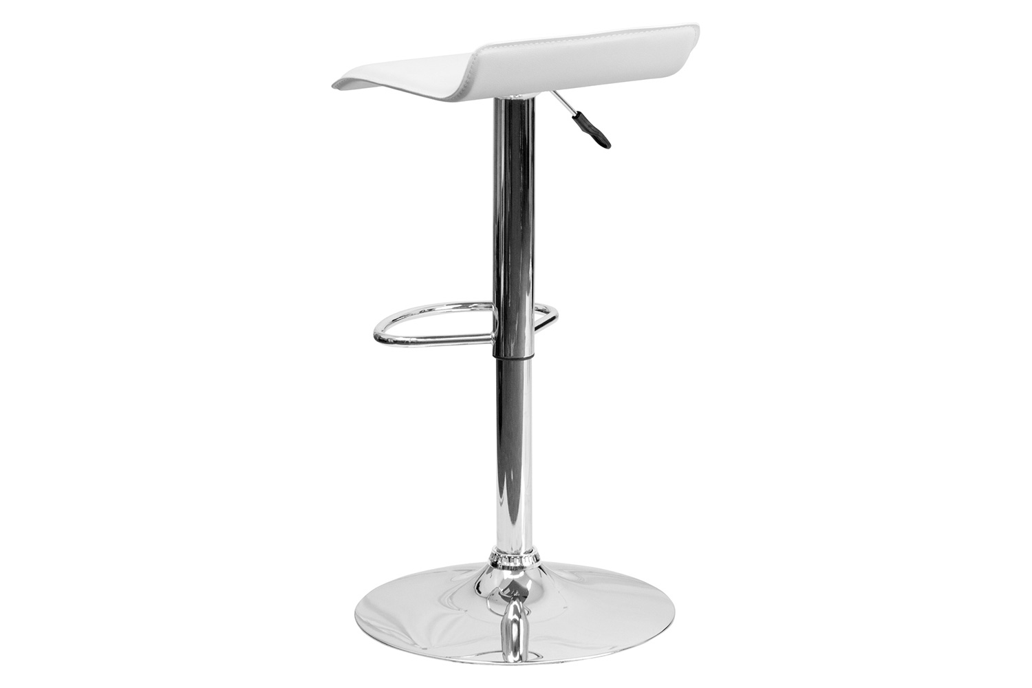 BLNK Dax Vinyl Adjustable Height Bar Stool with Solid Wave Seat and Chrome Base - White