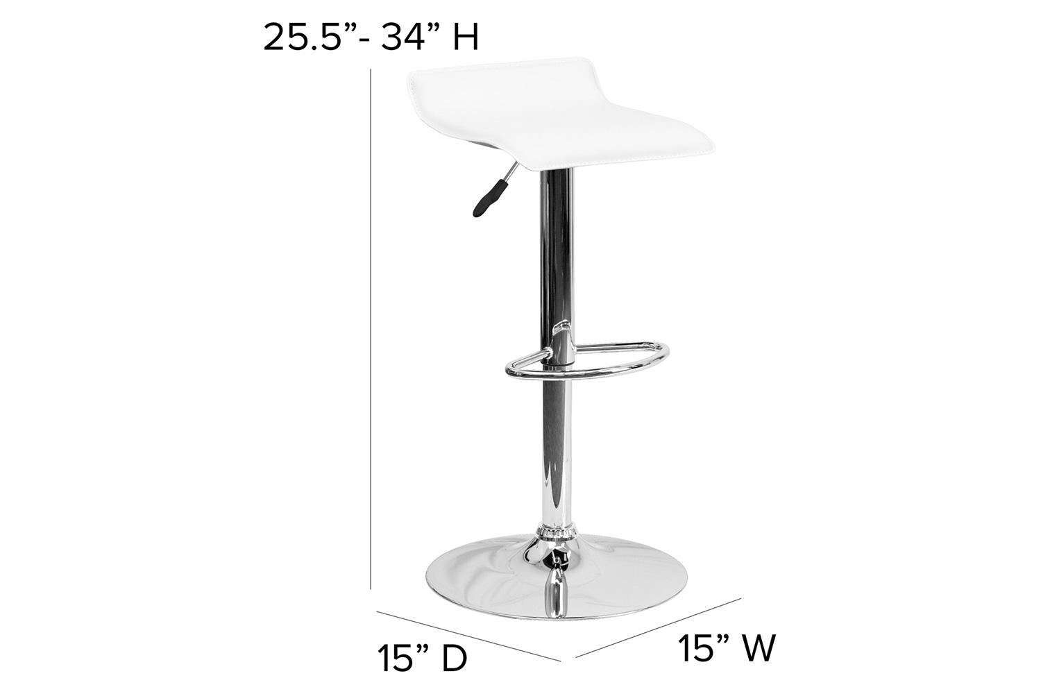 BLNK Dax Vinyl Adjustable Height Bar Stool with Solid Wave Seat and Chrome Base - White