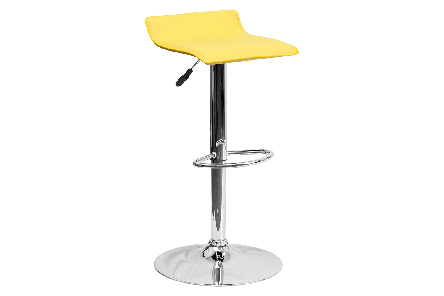 BLNK Dax Vinyl Adjustable Height Bar Stool with Solid Wave Seat and Chrome Base - Yellow