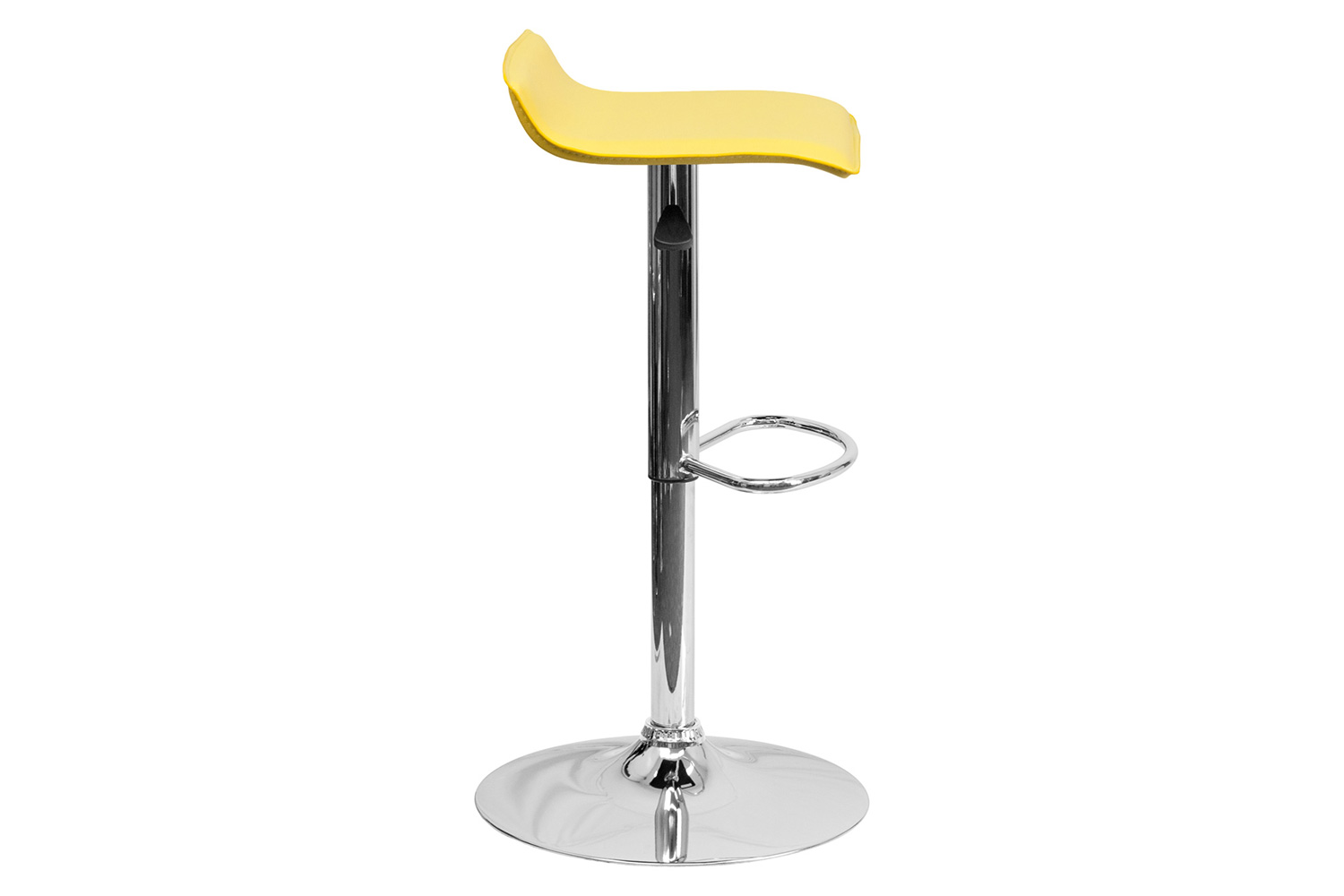 BLNK Dax Vinyl Adjustable Height Bar Stool with Solid Wave Seat and Chrome Base - Yellow