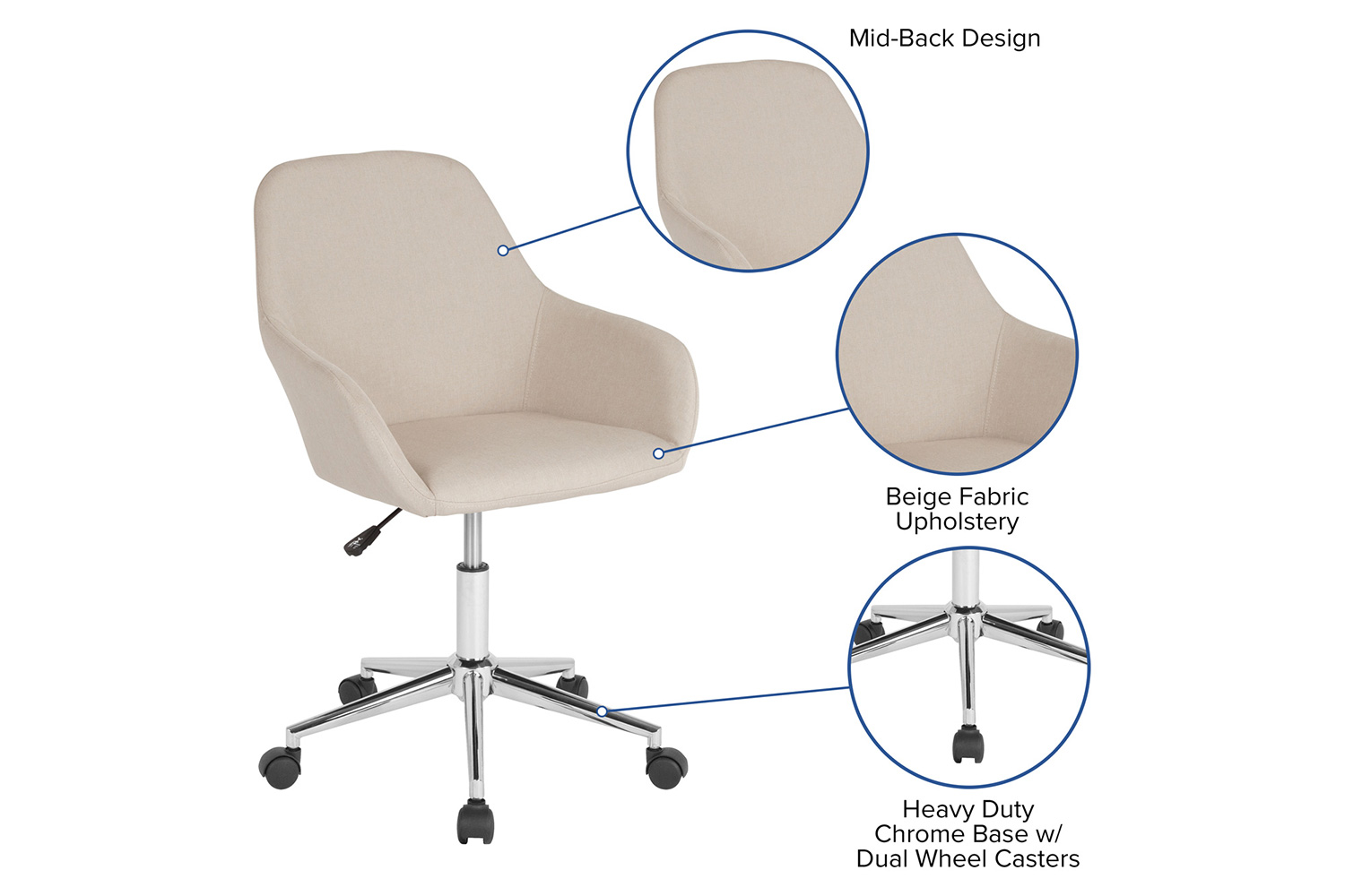 BLNK Cortana Fabric Home and Office Mid-Back Chair - Beige