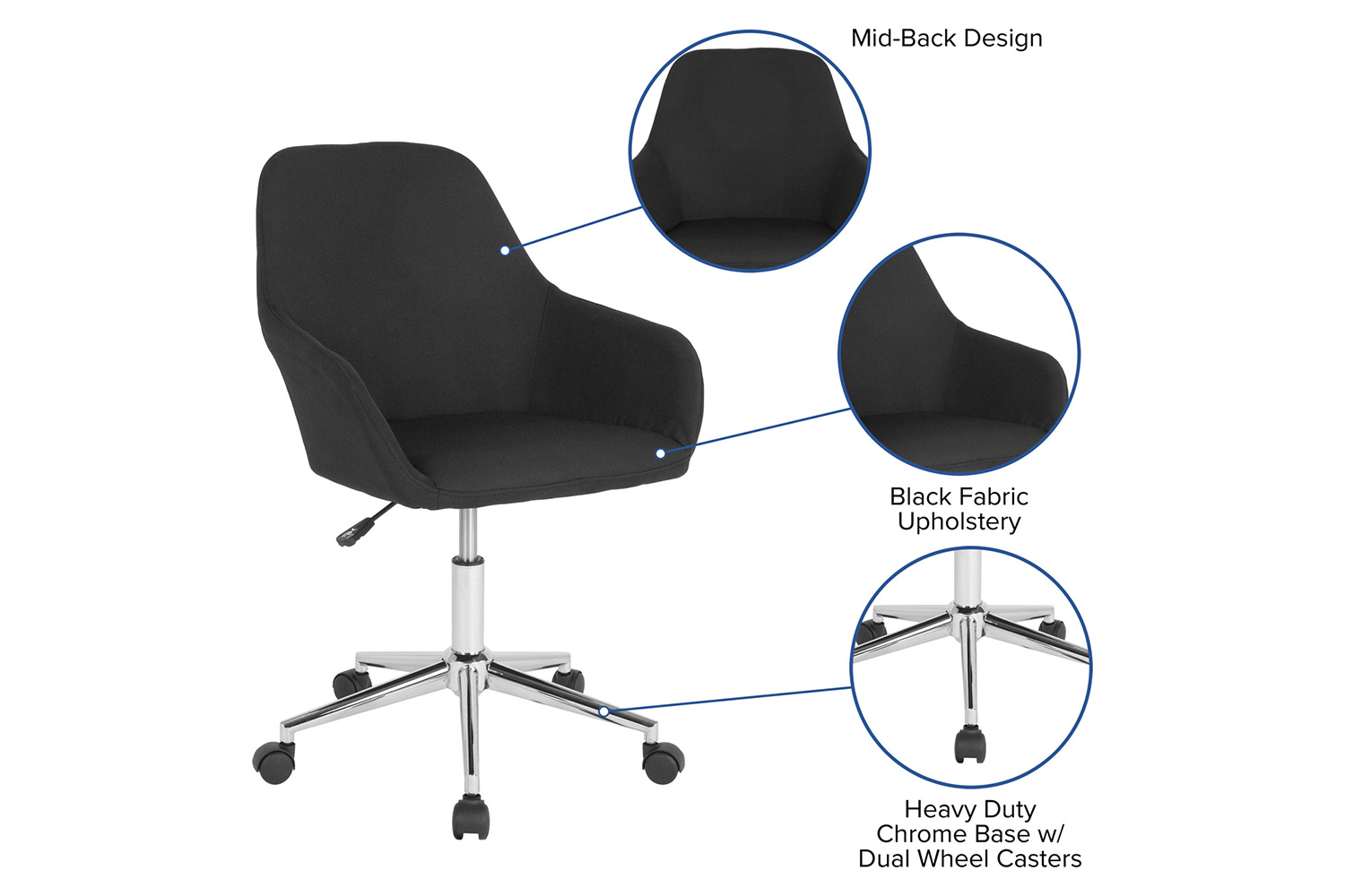 BLNK Cortana Fabric Home and Office Mid-Back Chair - Black