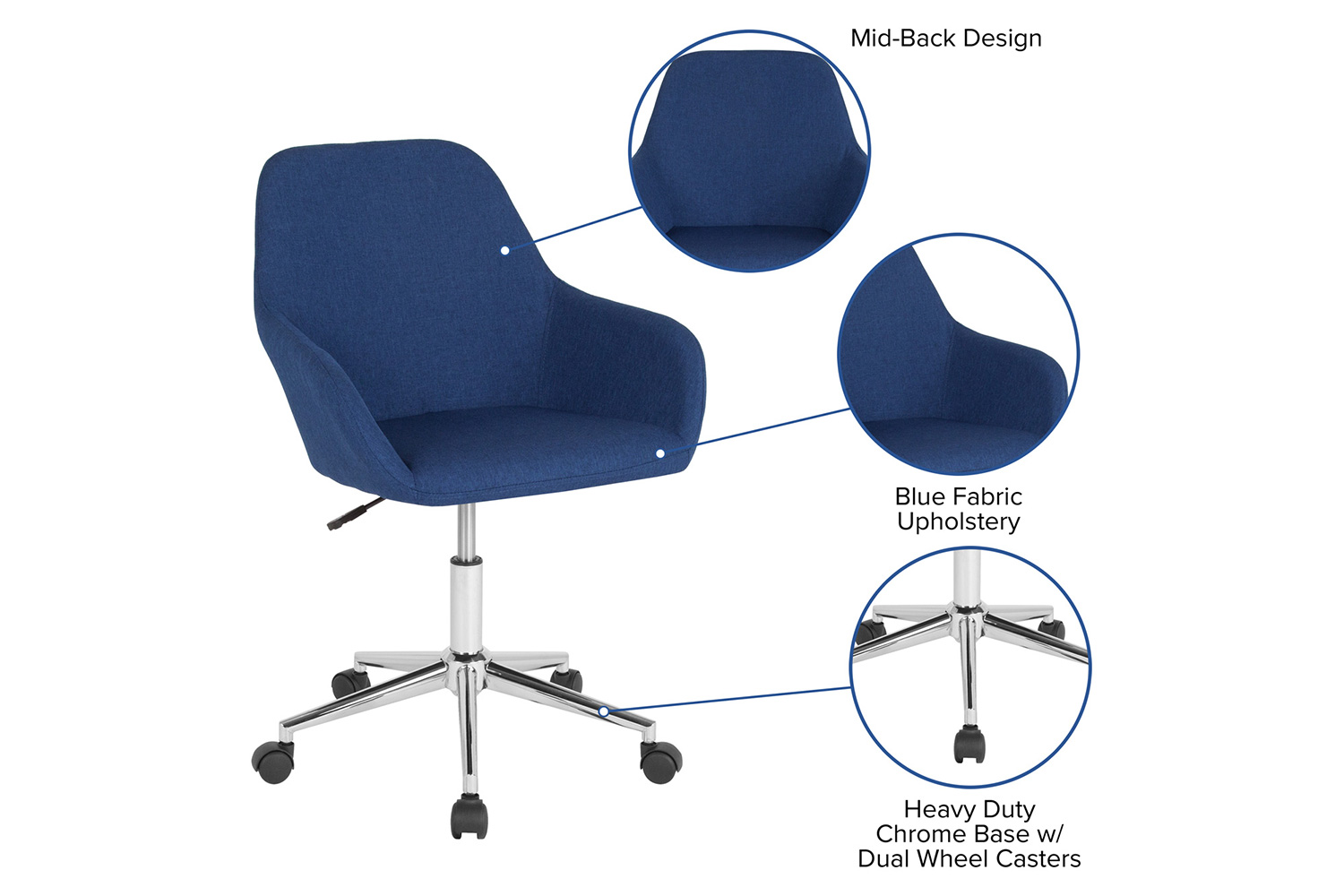 BLNK Cortana Fabric Home and Office Mid-Back Chair - Blue