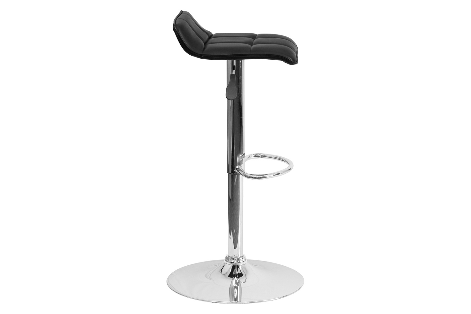 BLNK Mark Vinyl Adjustable Height Bar Stool with Quilted Wave Seat and Chrome Base - Black