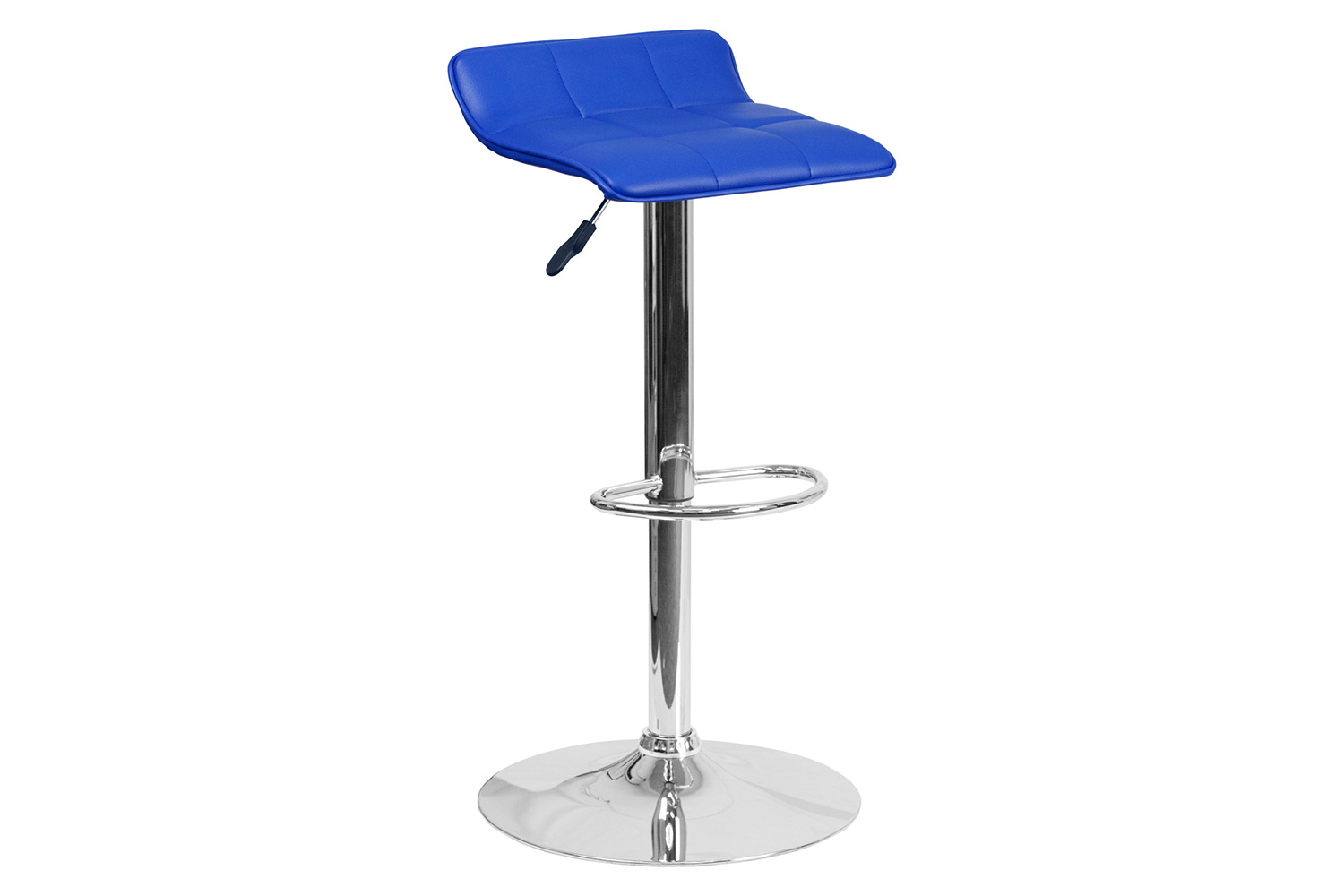 BLNK Mark Vinyl Adjustable Height Bar Stool with Quilted Wave Seat and Chrome Base - Blue