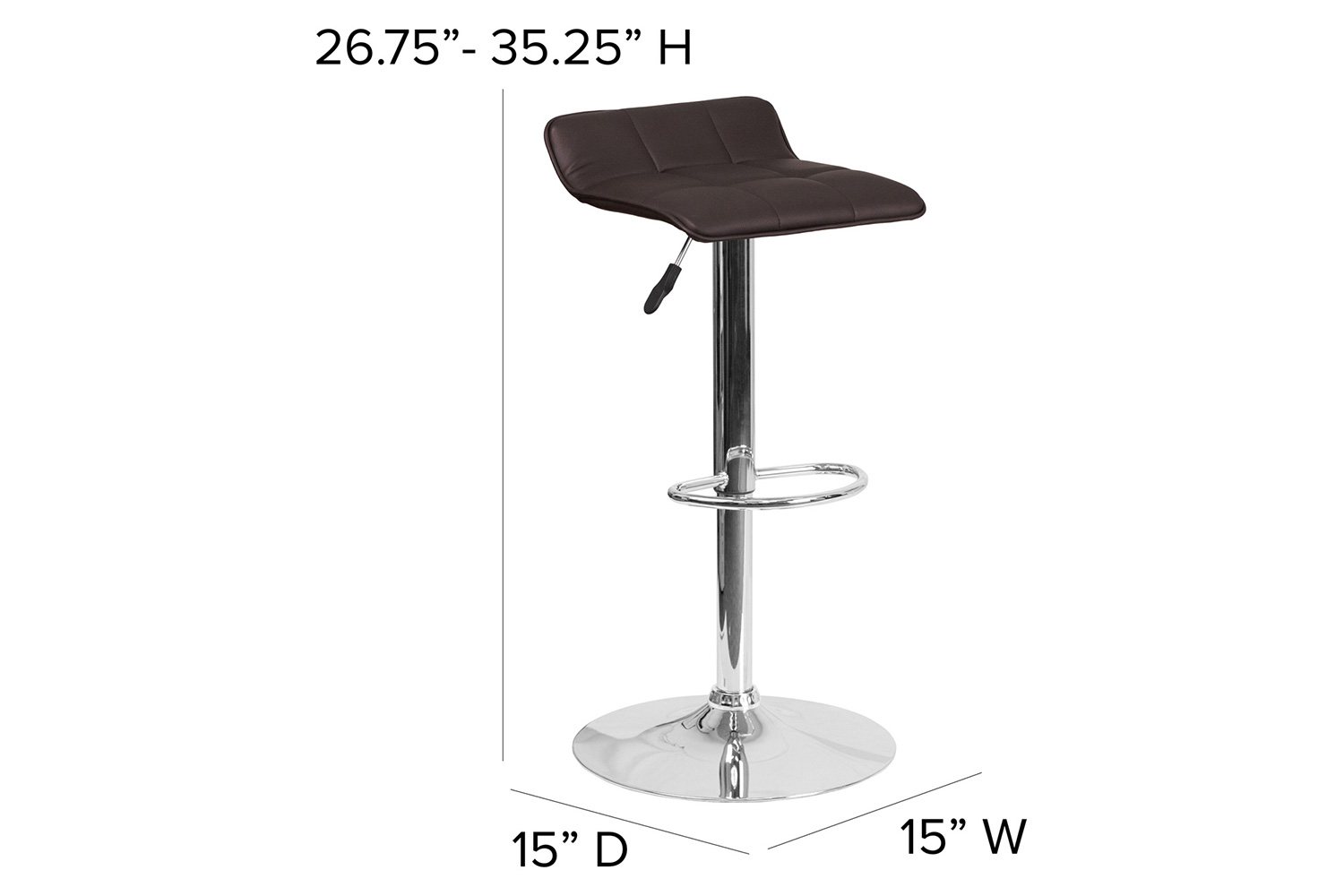 BLNK Mark Vinyl Adjustable Height Bar Stool with Quilted Wave Seat and Chrome Base - Brown