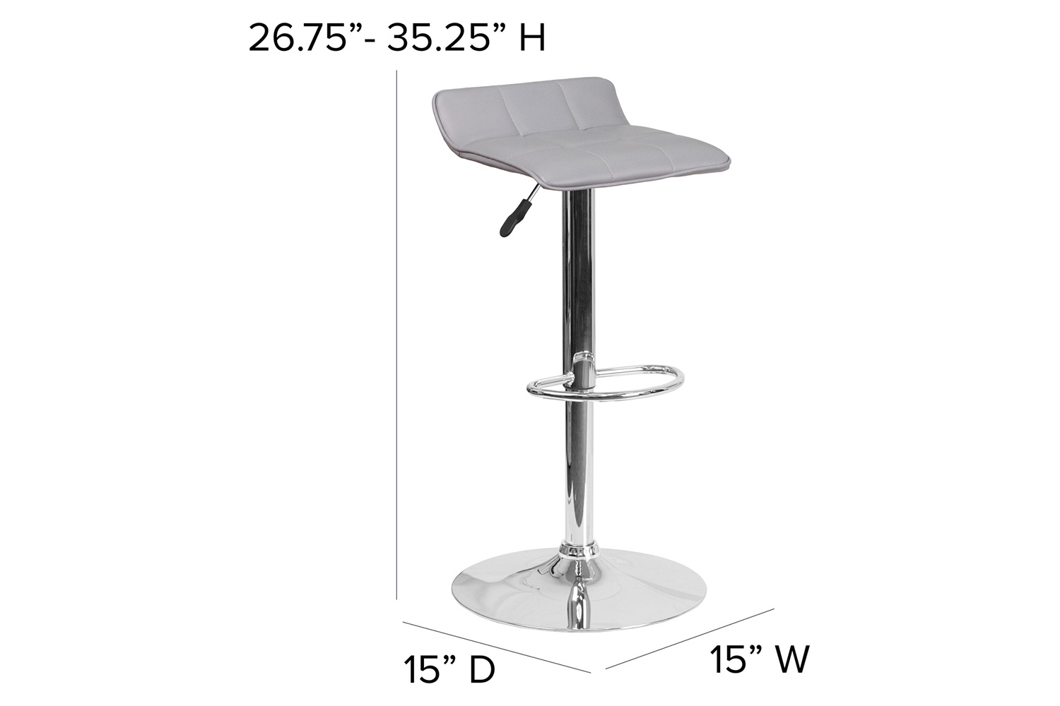 BLNK Mark Vinyl Adjustable Height Bar Stool with Quilted Wave Seat and Chrome Base - Gray