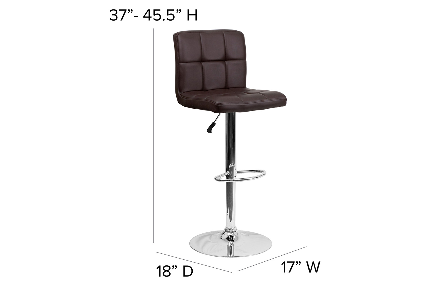 BLNK™ Kathleen Quilted Vinyl Adjustable Height Bar Stool with Chrome Base - Brown