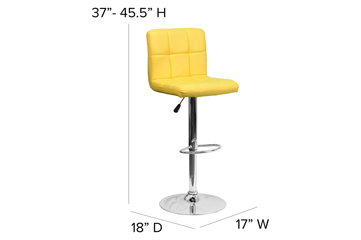 BLNK Kathleen Quilted Vinyl Adjustable Height Bar Stool with Chrome Base - Yellow