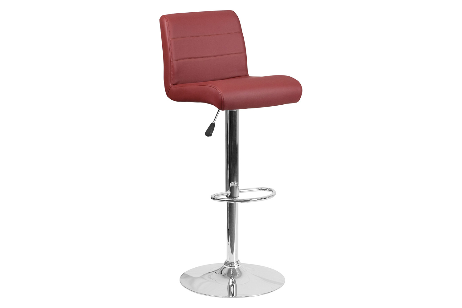 BLNK™ Scott Vinyl Adjustable Height Bar Stool with Rolled Seat and Chrome Base - Burgundy