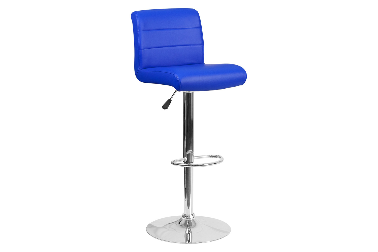 BLNK Scott Vinyl Adjustable Height Bar Stool with Rolled Seat and Chrome Base - Blue