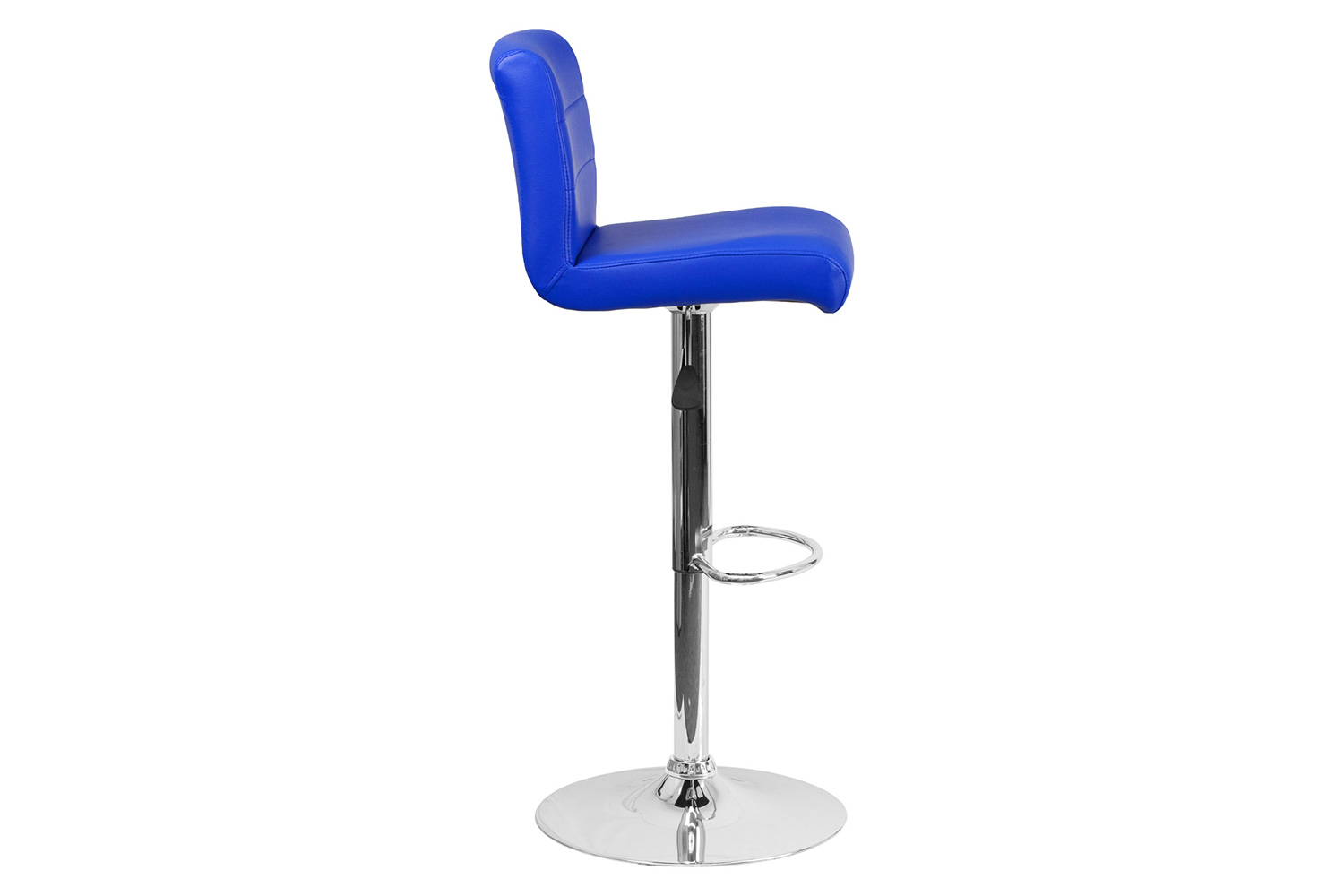 BLNK Scott Vinyl Adjustable Height Bar Stool with Rolled Seat and Chrome Base - Blue