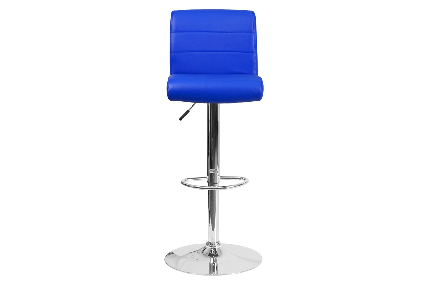 BLNK Scott Vinyl Adjustable Height Bar Stool with Rolled Seat and Chrome Base - Blue