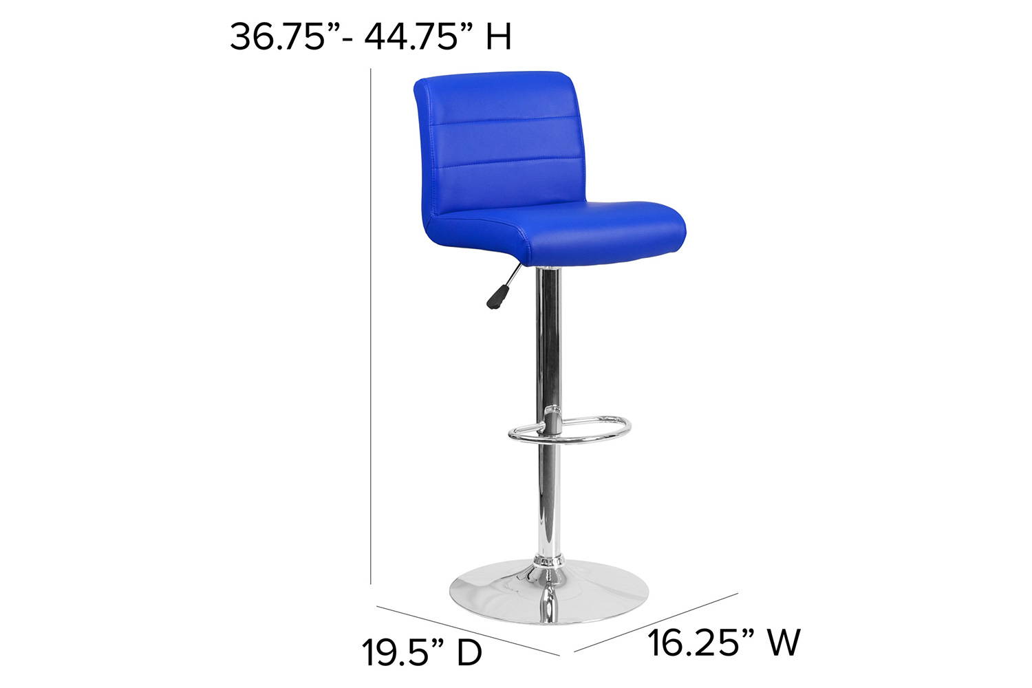 BLNK Scott Vinyl Adjustable Height Bar Stool with Rolled Seat and Chrome Base - Blue