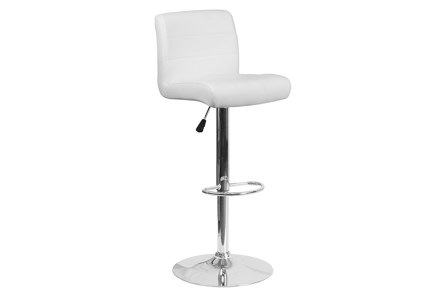 BLNK™ Scott Vinyl Adjustable Height Bar Stool with Rolled Seat and Chrome Base - White