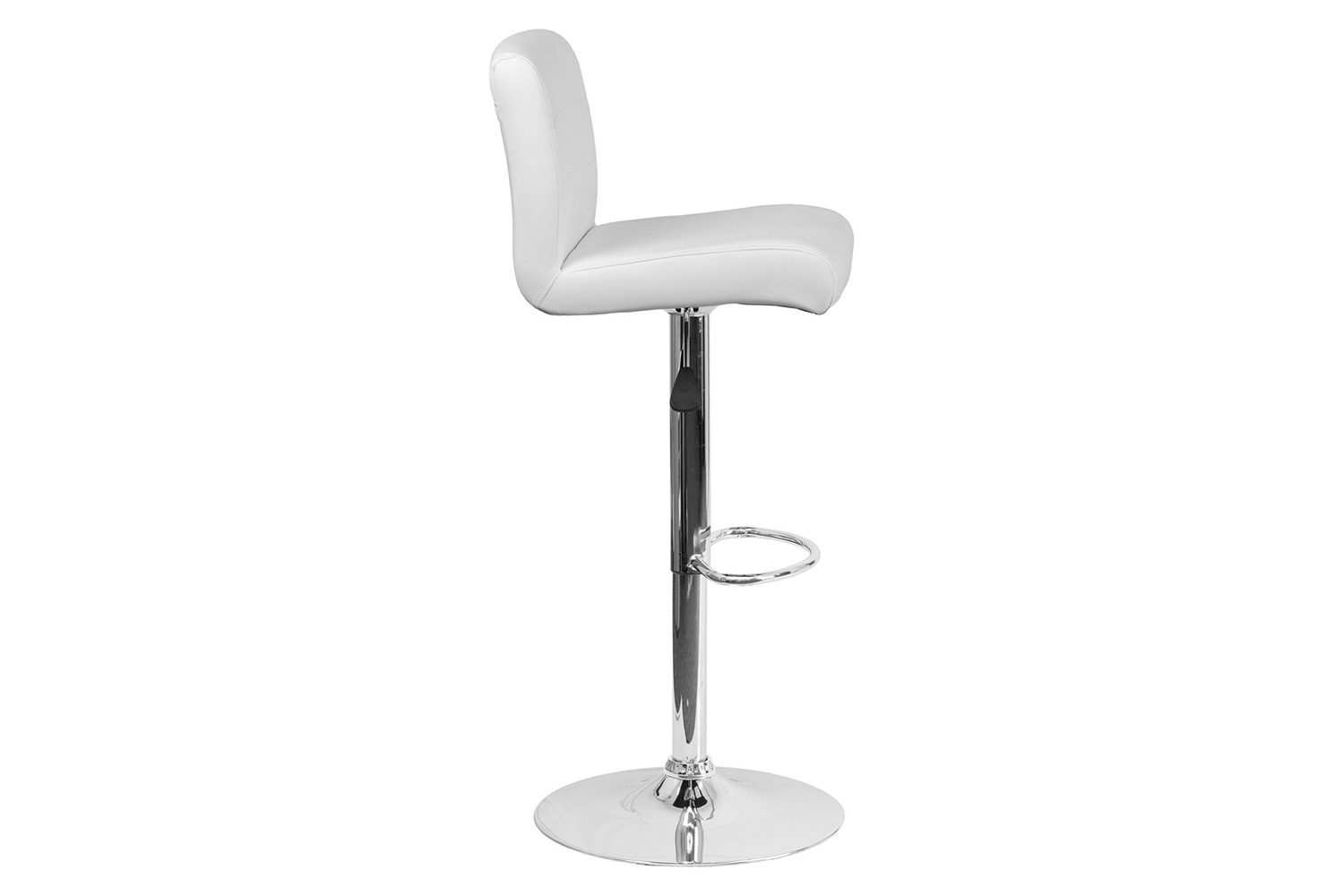 BLNK™ Scott Vinyl Adjustable Height Bar Stool with Rolled Seat and Chrome Base - White